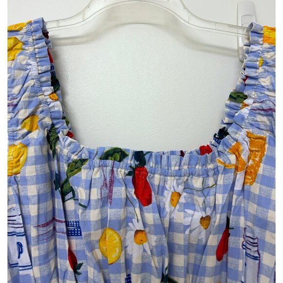 NWT Lisa Says Gah Annie Picnic Alfresco Print Maxi Dress Blue Gingham Food 2XL - Picture 9 of 11